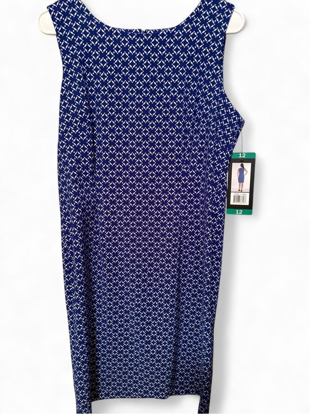 Mario Serrani Navy with White Micro Geometric Pencil Dress NWT